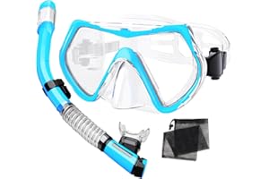 OTOWAVING Snorkel Set Adults,Dry-Top Snorkeling Gear,Anti-Fog Tempered Glass Panoramic Mask, Anti-Leak Snorkelling Kit with Carry Bag for Swimming,Scuba Diving & Travel