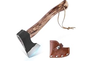 FLISSA Outdoor Axt mit Holzgriff und Lederscheide, 690 g Scharfes Kleine Axt 310mm Handbeil Holz Spalten für Camping, Garten und Wandern