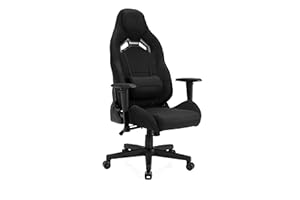 SENSE7 Silla Gaming Vanguard, ergonómica con Cojines lumbares Ajustables, ángulo de inclinación y función de balanceo, Silla de Oficina de Tela para 150kg, Negro