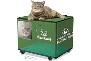 clawsable Waterproof & Easy Assembly Cat House Outdoor Cats in Winter, Heated or Unheated Elevated Insulated Feral Cat House, Weatherproof Cat Shelter Barn Stray Cat (Unheated, M:17''x13''x13'')