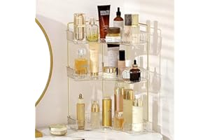 Bingobang Makeup Organiser Corner Trays, 3 Tiers Skincare Cosmetic Organizer Acrylic Large, Storage Tidy for Lipstick, Nail Care, Perfume, Brush, Vanity Dresser, Bedroom, Kitchen, Bathroom(White)