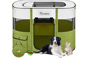 Pawaboo Tragbarer Haustierstall, Faltbarer Hundelaufstall mit Wasserdichtem Oxford, Katzengehege mit Reisetasche Faltbarem Napf, Indoor Outdoor Gebrauch für Welpe Katze Kaninchen, Grün M