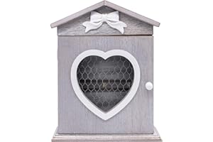 Maison Des Cadeaux Vintage Grey Heart House Wooden 6 Key Wall Mounted Box Cabinet Keyhole Holder