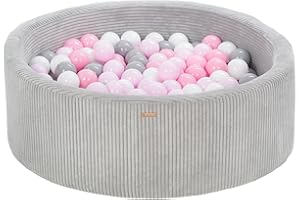 VELINDA Piscina con 200 palline colorate rotonda 90cm velluto a coste bambino gioco (Colore piscina/palline: grigio/bianco, grigio, rosa chiaro, rosa (pastello))