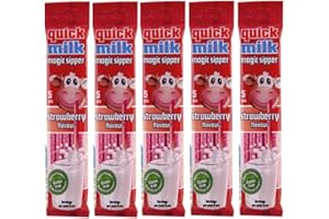 Quick Milk Erdbeere 5 Beutel mit je 5 Halmen Magische Milch Trinkhalme Strohhalme