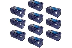 VENO Pack de 10 Bolsas de Mudanza, Almacenamiento Extra Grande con Correas de Mochila, Cremalleras y Asas Resistentes. Bolsas de Lavandería para Guardar Ropa y Embalar (Azul,Pack de 10)
