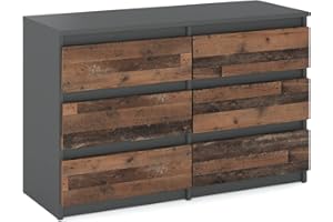 MRBLS_HOME MRBLS Kommode mit 6 Schubladen Sideboard Schubladenschrank Kleiderschrank Modern Möbel mit Schubladen für Ihr Schlafzimmer (Anthrazit Industrial/Grau Matt - Old Style) – 100 x 71,5 x 33,5 cm (B/H/T)