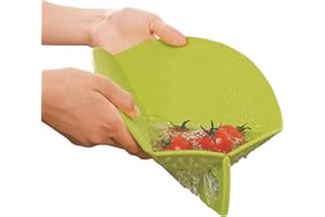 Ambrosya® | Planche à découper pliable avec tamis intégré | Bac à Drip Plateau Petite Cuisine Ménagère En Plastique Circulaires Ensemble de Tapis Découpe (Vert, 27 cm)