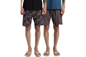 Bumchums Printed Knee Length Bermuda Shorts for Men, Cotton Fabric, Regular Fit, Pack of 2