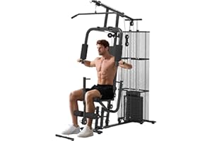 HOMCOM Attrezzatura da palestra domestica, stazione di allenamento multi palestra con pila di pesi da 45 kg, stazione toracica, pressa a farfalla e sviluppatore gambe per allenamento della forza