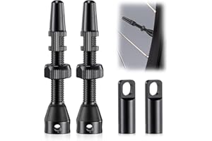 Yuiturt 2 Pcs 44mm Presta Black Tubeless Presta Valves, Lightweight Aluminum Alloy Tire Presta Valve Adapter, Air Valve Stem Kit, Fit for Most Bicycle, Road Bike Tubeless Rims (Black)