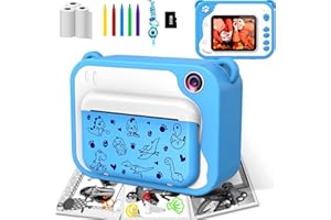 ULEWAY Appareil Photo Numérique Impression Enfant, 2,4 Pouces Appareil Photo Instantané Papier d'impression 12MP/1080P HD Caméra Jouet aevc Carte TF 32 Go,Cadeau pour Filles Garçons 3-12 Ans
