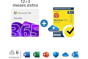 Microsoft 365 Familia | hasta 6 personas | PC/MAC/tablet/teléfono | Suscripción 12+3 Meses + NORTON 360 Deluxe - 15 Meses | PC/Mac - Código de activación enviado por email