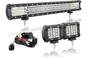 AUXTINGS Barra LED Offroad 57 cm 570W 4 Filas + Luces de Trabajo 10 cm Con Cableado 12V - Haz Spot y Flood Para Tractor, Coche, Camión, Barco, 4x4, ATV - Impermeable