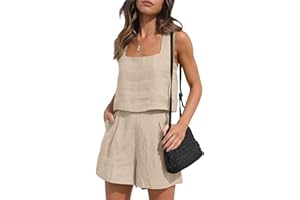 Springcmy Women 2PCS Outfits Shorts Sets Sleeveless Tank Top and Elastic Shorts with Pocksets Summer Beach Lounge Y2K Streetwear