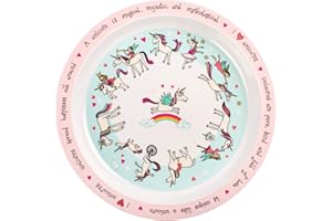 Tyrrell Katz Kids Unicorns Printed Plate in Pink Melamine - Dishwasher Safe Children's Outdoor Dining Everyday Tableware - 21.5 cm Diameter
