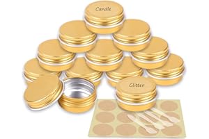 YANCAER 50 Stück 10ml - D35mm x H17mm Gold Aluminium Leer Döschen mit Schraubdeckel Runde Reise Blechdose Cremedose Tiegel Aludose für DIY Kerze, Creme, Kosmetik