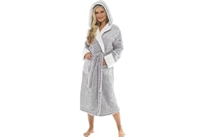KATE MORGAN Ladies Dressing Gown Fluffy Super Soft Hooded Bathrobe for Women Plush Fleece Perfect Loungewear Long Robe | Gifts for Women