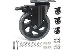 IQWTU 125MM Rotelle per Mobili Pesanti con Freno, Ruote Girevoli a 360 Gradi Carico 800 kg, Silenziose e Resistenti Rotelle in Poliuretano, Cuscinetti Doppi Ruote per Carrello, Tavolini, Tavolo