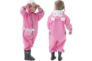 Fewlby Kids Puddle Suit Rain Suit Girls Boys Waterproof Suit Toddler All in One Hooded Raincoat Cartoon Rainwear 1-10 Years S-XXL Size