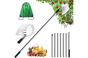 CESHMD Recogedor de frutas de 16 cm de diámetro, 2,8 m, recogedor de manzanas con mango telescópico, recogedor de cerezas con bolsa de algodón, recogedor de cerezas de aluminio para la cosecha de manzanas,