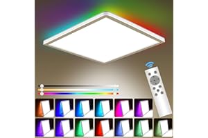 FWIULL Plafonnier Led, 24W Plafonnier Carré Dimmable avec Télécommande ,3200 lm Plafonnier LED Chambre 3000K-6000K,13 RGB Couleur Plafond, Etanche IP54 Lampe LED Plafond pour Salle de Bain,Cuisine,Salon