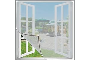 Bokaiya Magnetic Fly Screen Window, Adjustable DIY Max 100x130cm Fiberglass Mesh,Window Nets to Keep Bugs Out Easy Installation, Mosquito Net Window,Cat Window Guard, White Frame Gray Mesh
