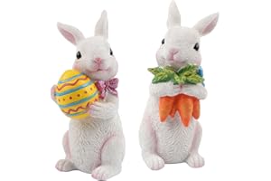 Jangostor 2 Pièces Décorations de Lapin de Pâques Statues et Figurines de Lapin de Pâques avec Carotte et Oeuf,Pièce Maîtresse de Table de Pâques Lapin en Résine pour Printemps de Fête Bureau Décor