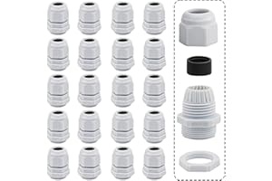 SANROLAX 20 Stück Kabelverschraubung Wasserdicht, M16 Weiß Verstellbare Kabelverschraubung Mit Mutter Zur Befestigung Von Kabelverschraubungen für Outdoor Garten Garage Abzweigdose