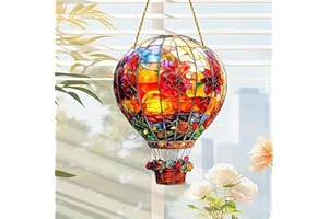 DORALER Hot Air Balloon Decoration,Flat Acrylic Balloon Garden, Sun Catcher Flame Effect Garden Ornaments Outdoor,Hanging Balloon for Window Decorations