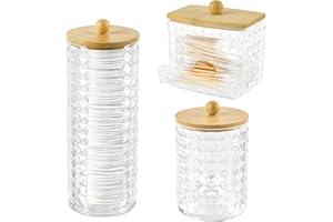 Hwtcjx 3 pezzi Porta Dischetti Cotone, Porta Cotton Fioc e Dischetti, Organizer Trucchi, Organizer Bagno con Coperchio in Legno, a prova di polvere e umidità, per Camera da Letto, Bagno