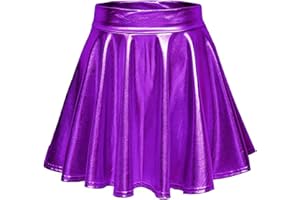 WANWORLDER Damen Metallischer Faltenrock Mini Skater Rock Minirock kurz Mini Rock Faltenrock Tanz Rock Faltenrock Retro Stretch Skater Röcke Hohe Taille Metallischer Mini Glocken Rock