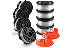 BAUBARE 12Pcs Strimmer Spool for Black and Decker, Strimmer Line for Black and Decker GH600 GH900, 1.65mm Autofeed Line with Covers and Springs Spare Spools, Af-100 String Trimmer Spool Replacement
