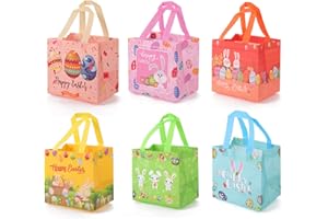 DIMETEY 6Pack Easter Gift Bags Reusable Tote Bag With Handle,Bunny Easter Egg Non-Woven Bags Foldable Water Resistant Treat Bags for Easter Party Supplies (Multi 6pack)