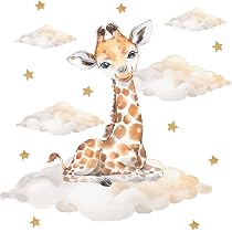 Pandawal Sticker Mural Chambre Enfant - Lion Avec Nuages Étoiles Safari (Format S)