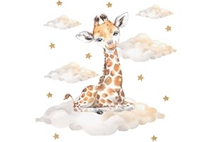 Pandawal Kinderzimmer Deko Wandtattoo Giraffe mit Wolken Sterne Junge Mädchen Wandsticker Baby Safari Tiere Wandaufkleber (S, Giraffe)
