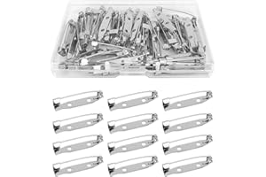 JUNFEIXUAN 50 Pcs Silver Bar Pins, Safety Pins - Secure Back Clasp - Reliable Brooch Pin for Various Uses Locking Pin Backs Safety Clasp Brooch (30MM, Silver)