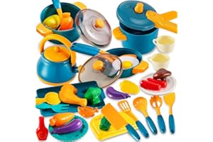 LINFUN KIDS Jouet Accessoire Cuisine Enfant avec Pots et Casseroles, Ustensiles de Cuisine Jouets Aliment Dinette, Chef Jeu de Rôle Cadeau pour Garçons Filles 3 4 5 Ans