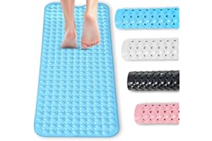BASVII Tappeto Doccia Antiscivolo 100 x 40 cm, Senza BPA, Resistente Alla muffa Lavabile in Lavatrice, Tappetino Doccia Antiscivolo per Vasche da Bagno, Pavimenti del Bagno (blu)