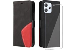 UKECASE Funda para Xiaomi Redmi 12 4G/5G con Protector de Pantalla, Carcasa Libro de Premium Cuero PU Suave Tapa con Ranura para Tarjetas Color Negro