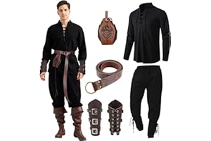 JONRRYIN Vêtements Médiévaux Costume pour Hommes, Costumes Renaissance pour Hommes avec Chemise Classique à Lacets pour Homme, Chemise de Pirate Médiévale, Pantalon Médiéval
