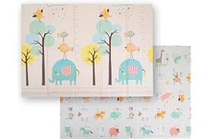 KiddyMoon Reversibel Skum Babymatta Vadderad Barnmatta Hopfällbar Krypmatta Barnmatta Lekmatta Med Utbildningsgrafik Inomhus