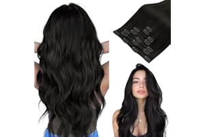 hotbanana Clip In Extensions Echthaar, Natural Black Clip in Hair Extensions Real Human Hair Straight Remy Echthaar Extensions Clips 24 inch 120g 7pcs