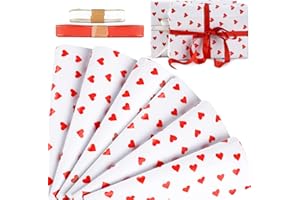 BHGT 6 Fogli di Carta da Regalo Cuori Carta da Imballaggio 2 Rotoli Nastro Rosso Bianco Confezione per Scatole Regalo Pacchi Festa Valentine's Day Fai da Te