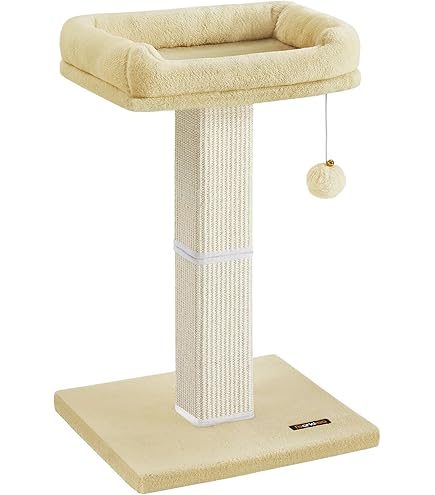 PawHut kattenkrabpaal kattenspeelgoed klimboom spaanplaat jute zeegras fluweelzacht polyester kaki beige koffie 40 x 30 x 56 cm