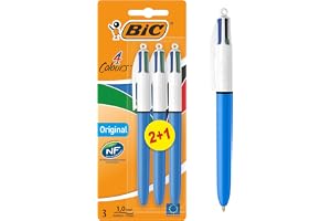 Bic 4 Colours Original, Retractable Ballpoint Pens, Ideal For School, Medium Point (1.0mm), Multi-Coloured, Pack Of 3