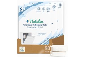 Natulim 6-i-1 Diskmaskinstabletter Ekologiska, Kapslar till Diskmaskinen, 90 Disktabletter, Djuprengöring med Sköljning och D