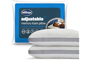 Silentnight Adjustable Memory Foam Pillow - Sink-In Luxury Shredded Filling - Ergonomic Support Help Ease Neck Pain - All Sleeping Positions - Breathable Hollowfibre Removable Cover (2 Pack)