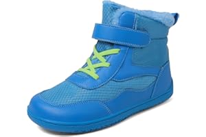 TIAROOTT Kinder Winter Barfußschuhe Warme Gefüttert Schneestiefel mit Klettverschluss Barfußschuhe Winter Kinder Schneestiefel Breiter Zehe Wanderschuhe Leicht Rutschfest Winterstiefel