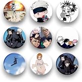 Jujutsu Kaisen 44mm Buton Rozet Seti - 9'lu Gojo Ve Geto Eğlenceli Anime Metal Pin Seti